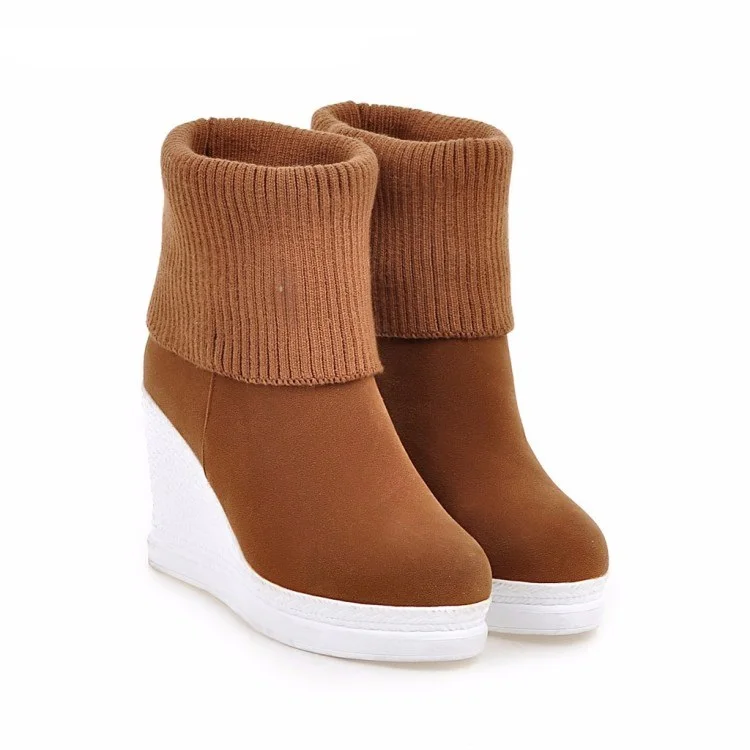 

GOXPACER Autumn And Winter Women Boots Sweet Women Snow Boots Wedge Shoes Women Shoes High Heels Flock Shoes Free Shipping