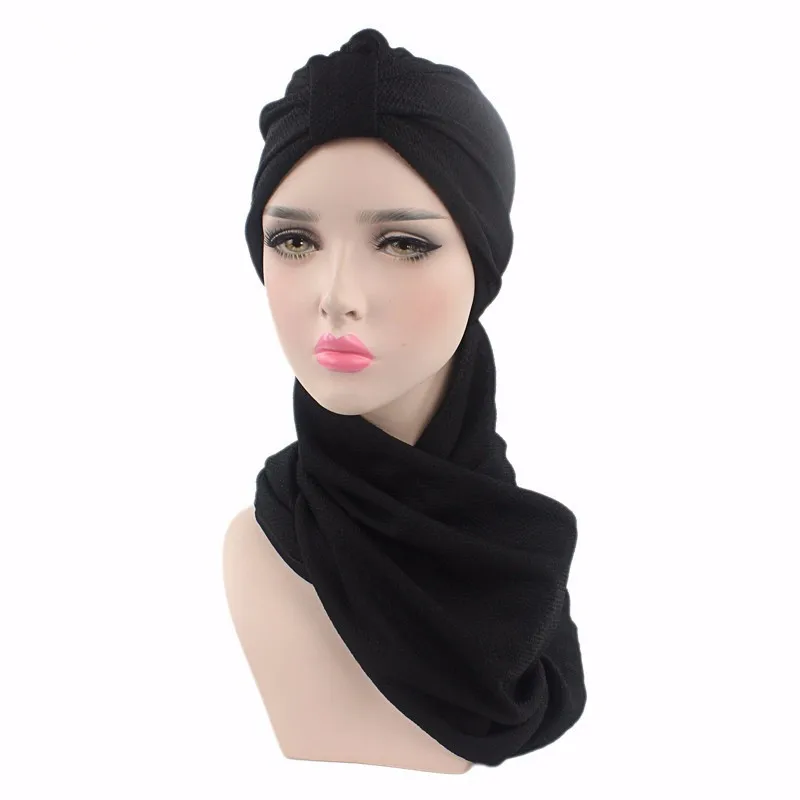 Женский шарф для волос колпак для сна Дамская турбанта с блестками длинный Тюрбан Хиджаб предварительно завязанная бандана шапка после химиотерапии - Цвет: black