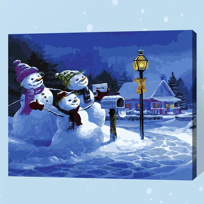 Sans cadre noël bonhommes de neige bricolage peinture numérique par numéro peinture acrylique