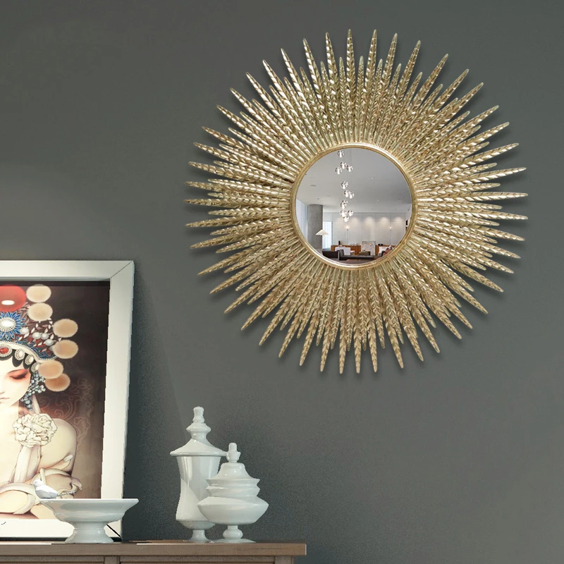 

Luxury Wrought Iron Gold Sunflower Decorative Mirror Wall Decor Craftswork Restaurant Home Livingroom Wall Hanging Ornaments Art