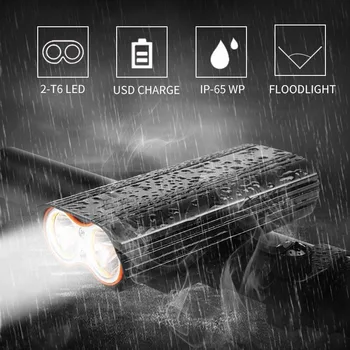 

Cycling Lamp Lantern Flashlight With Free Tail light. USB Bike Light 2x XML-L2 LED 24000Lm Headlight 2 Battery T6 Leds