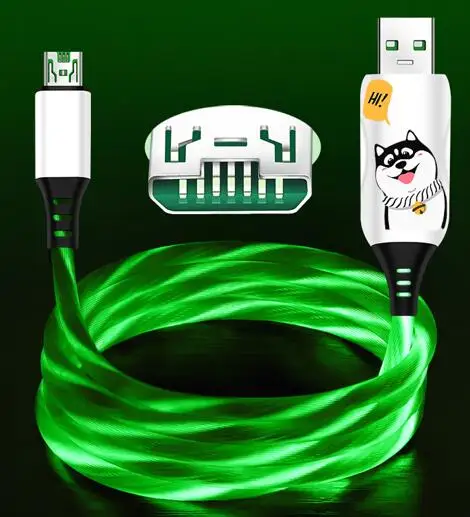 Power4 Быстрая зарядка Micro USB кабель для OPPO VIVO QC3.0 Led светящийся USB кабель для samsung Xiaomi мобильных телефонов микро кабель - Цвет: Micro-Green