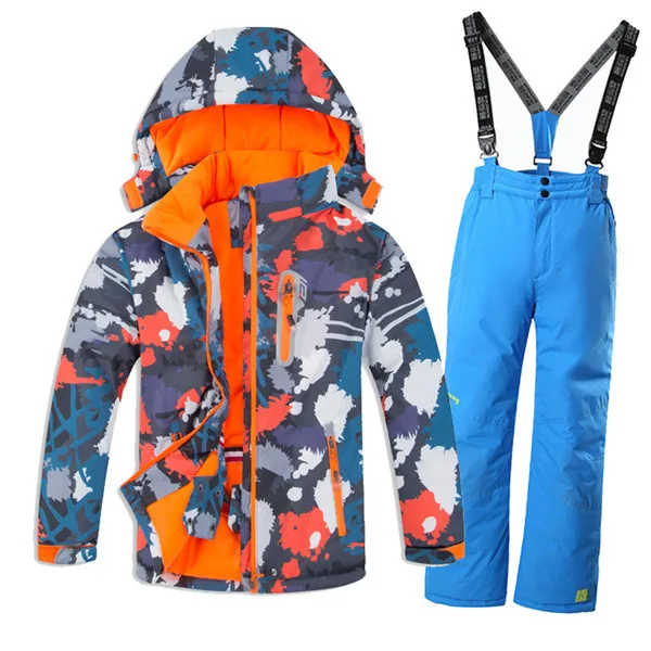 Детский лыжный костюм Лыжная куртка с комбинезоном для мальчиков и девочек комплект из 2 предметов, водонепроницаемая плотная верхняя одежда, теплые костюмы для русской зимы - Цвет: color 8