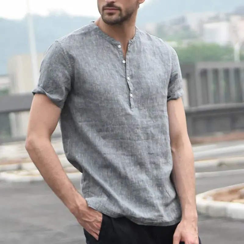 INCERUN 2019 повседневное рубашки с воротником-стойкой Masculina Camisa Slim Fit человек одежда плюс размеры 5XL летние белые рубашки для мужчин футболки