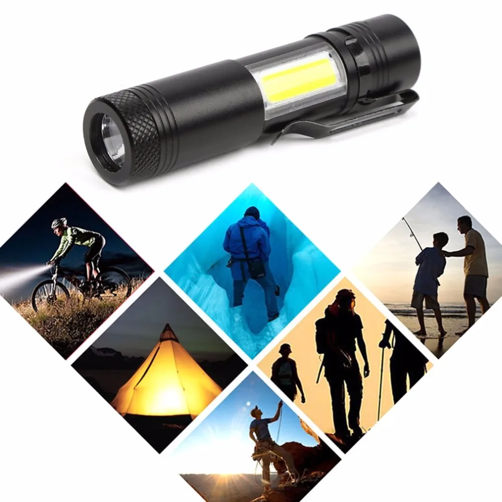 

3504 Outdoor Portable Flashlight EDC tool XPE+COB LED Power Pocket Waterproof Penlight 4 Modes Zoomable Lighting EDC