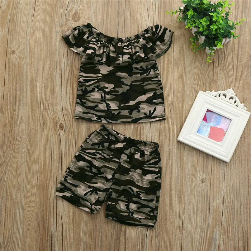Summer Baby Sets Girl Toddler Kids Baby Girls Short Sleeve Camouflage T-shirt Tops+Shorts Outfits Set Baby Girl Clothes M8Y22 (2)