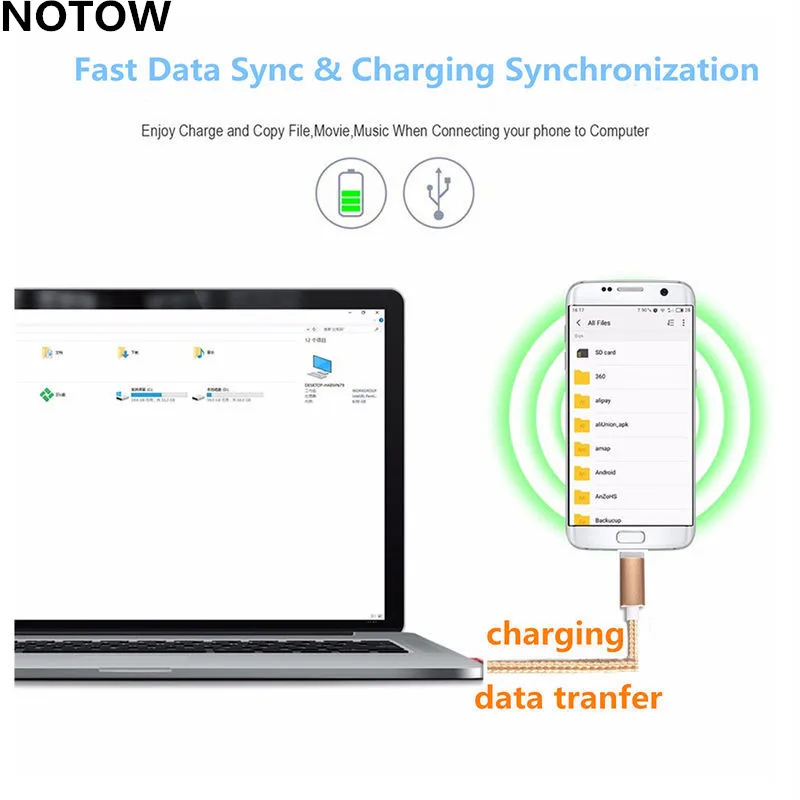 Micro USB кабель NOTOW 1 м/2 м/3 м из плетеной ткани 2A для зарядки и синхронизации Samsung Galaxy