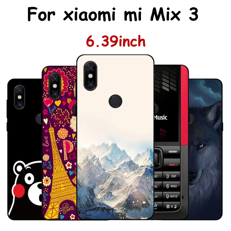 

6.39" For xiaomi mi Mix 3 Case Silicone Painted Cartoon Back Cover For xiaomi mi Mix3 Cases miMix 3 capa Soft TPU Funda shell