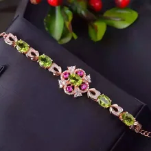 Натуральный Зеленый Перидот камень браслет Природный оливин браслет 925 серебряный браслет Цветы Феникс Хвост женские вечерние подарок ювелирные