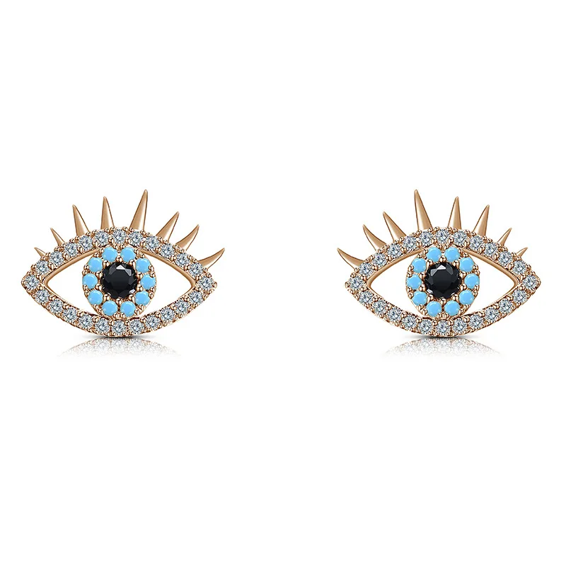 Famous Design Rivet Devil Eye Stud Earring for Women Micro Paved Cubic