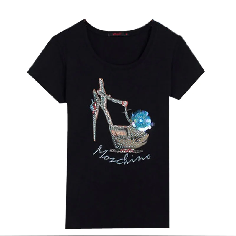 

KENVY Brand Fashion Women's High-end luxury Slim Korean Cotton Beaded Sequined Diamond T-shirt Tees Top