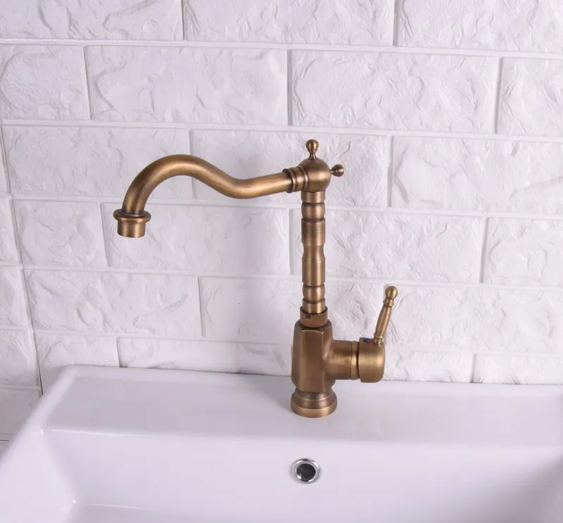 Vintage Antique Brass Single Lever Handle Swivel Spout Bathroom Basin Kitchen Sink Faucet Cold & Hot Mixer Tap asf121
