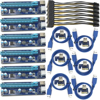 FUERAN 6pcs 006C USB 3.0 PCI-E Express 1X 4x 8x 16x Extender Riser Adapter Card SATA 15pin Male to 6pin Power Cable