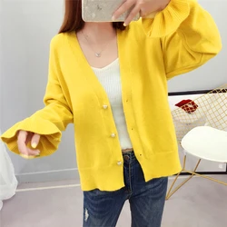 Women Cardigan Sweater Jacket Women's V-Neck Flare Cuff Button Knitting Long Sleeve Sweater Coat Plus Size Women Cardigan Sweater Jacket Women's V-Neck Flare Cuff Button Knitting Long Sleeve Sweater Coat Plus Size