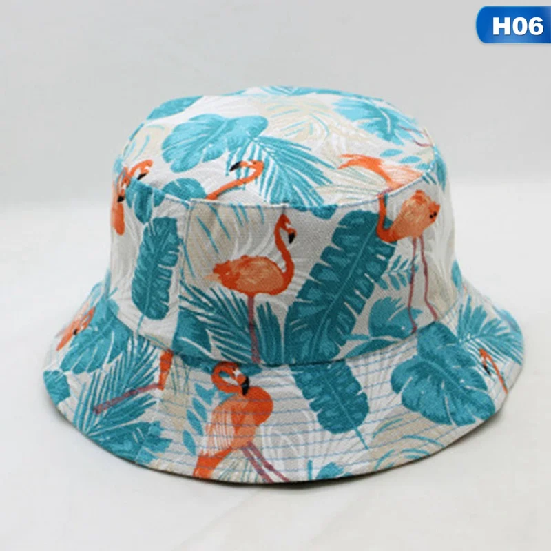 Летний Фламинго Панама с принтом для женщин Открытый Солнцезащитный хлопок Рыбалка охотничья шляпа двухсторонняя одежда Боб Кепка Защита от солнца шляпы - Цвет: H06