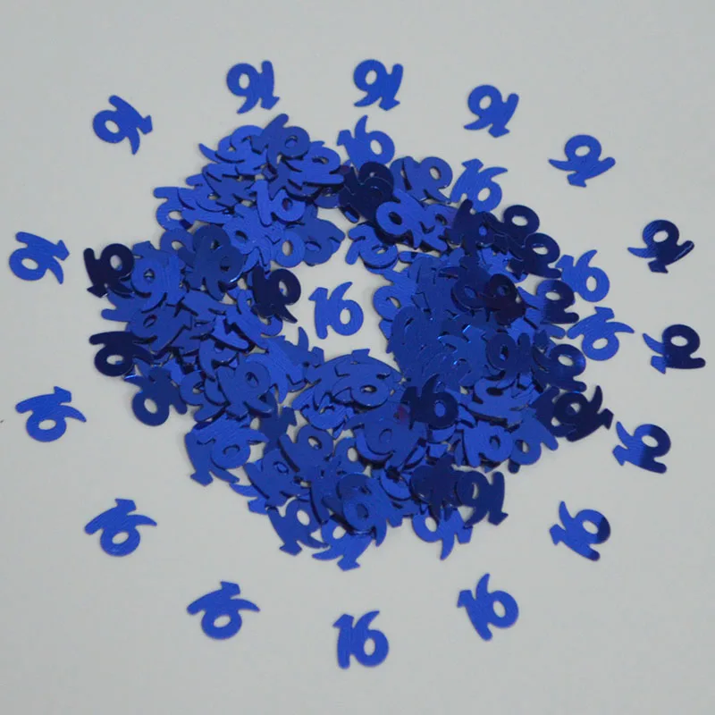 150g небесно-голубой серебристый смешанные Happy День рождения конфетти номер цифровой 13, 16, 18, 20, 21 30 40 50 60 70 80 Разбрасыватели конфетти для стола декоры - Цвет: 16 Blue