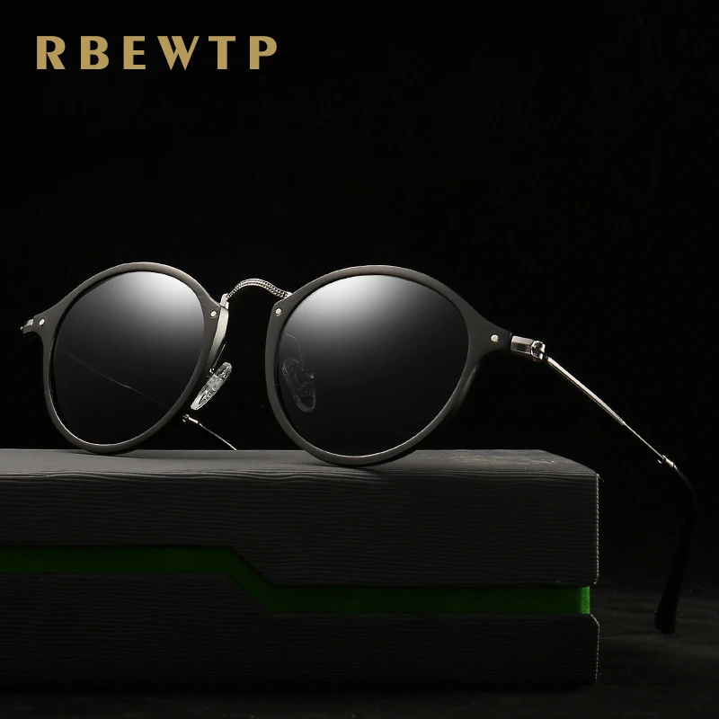 

RBEWTP Aluminum magnesium Frame Men's Sunglasses Polarized Round Sun Glasses Men Eyewear Accessories For Women UV400 Lens