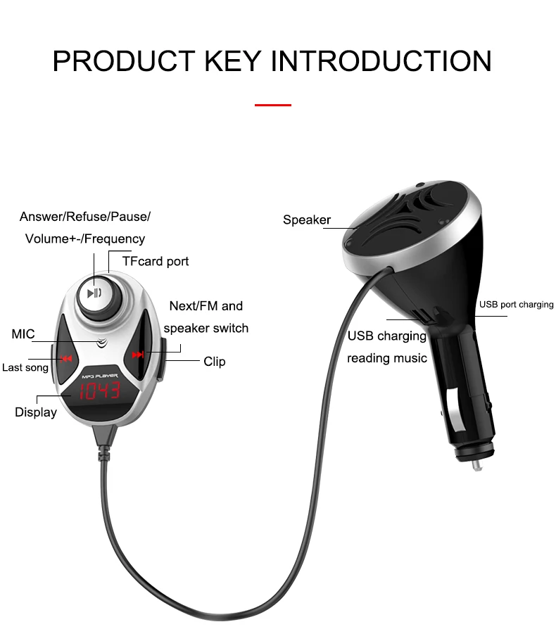 Автомобильный комплект MP3-плеер fm-передатчик Bluetooth беспроводной модулятор светодиодный дисплей USB зарядное устройство Поддержка tf-карты для iPhone Android