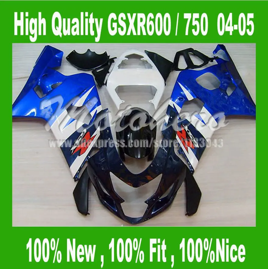 

Fairing kits Blue Black White for SUZUKI GSXR 600 K4 GSXR600 04 05 GSXR 750 K4 2004 2005 GSX-R600 GSX-R750 04 05 fairings