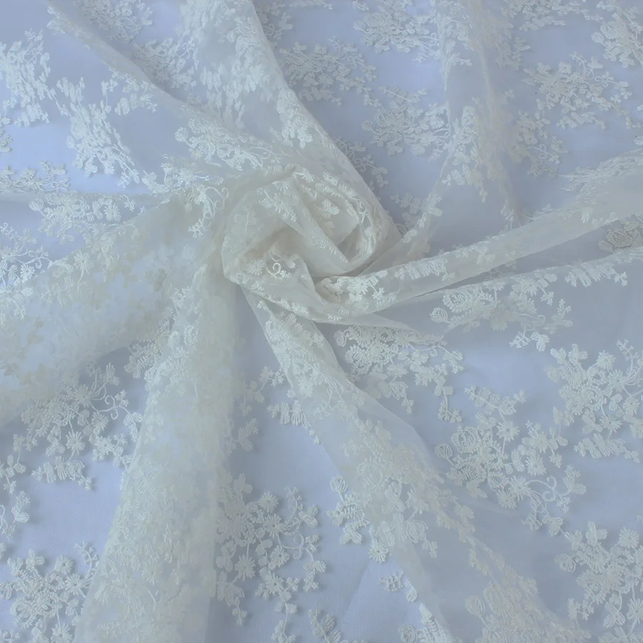 Винтажная кружевная ткань из органзы с цветочной вышивкой, для изготовления одежды, сделай сам, белый/черный, 5" в ширину - Цвет: White