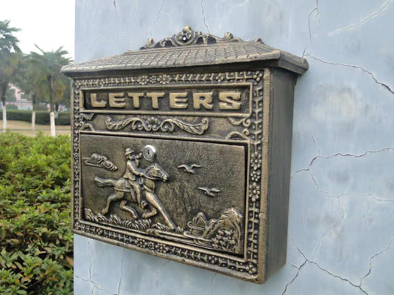 Vintage Bronze Look Cast Aluminum Mailbox Postbox Mail Box Wall Mounted Letters Box Metal Garden