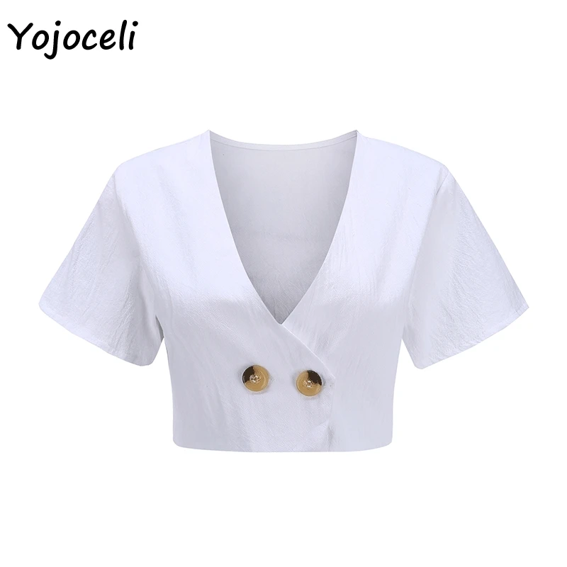 Yojoceli белые хлопковые короткие женские блузки рубашки 2019 летние Обрезанные
