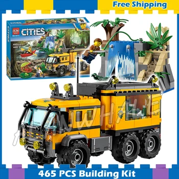 

465pcs City Explorers Jungle Mobile Lab Waterfall Rain Forest 10711 Model Building Blocks Child Gifts sets Compatible With Lago