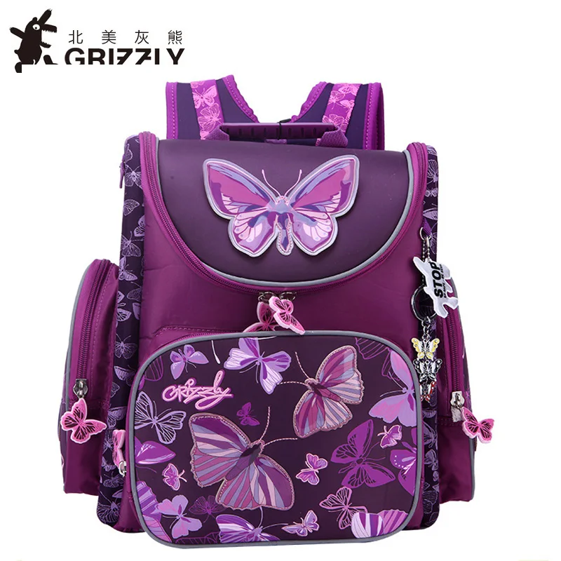 

Grizzly New School Bags Orthopedic Backpacks for Children Cartoon Animal Butterfly Prints High Quality Waterproof nylon book Bag
