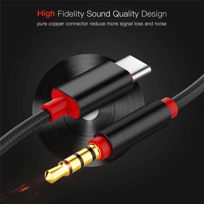 Type C Audio Cable USB Type-C male to 3.5mm Jack male Car AUX Audio Adapter USB-C Cable for Samsung Letv 2 2pro max