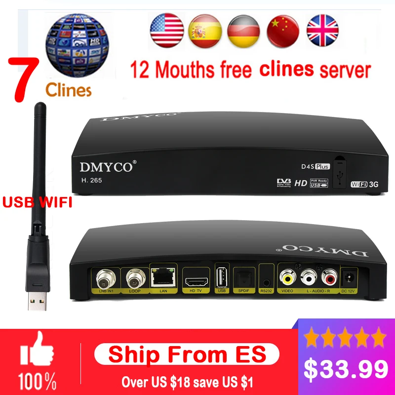 

D4S plus for Europe Digital Satellite Receiver HD 1080P DVB S2 Receptor Cable Biss Youtube IKS LNB port Satellite TV Receiver