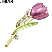 JINGLANG-broches pour femmes, broches couleur or, strass violet, tulipe, décoration de mariage, bijoux cadeaux