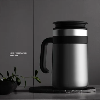 

480ml Stainless Steel Thermos Cup Vacuum Flask Cup Leakproof Insulated Business Mug Home Office Tea Cup Coffee Mug with Handle