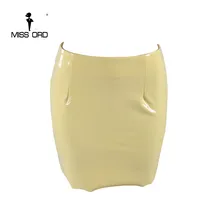 Missord сексуальные латексные мини-юбки золотого цвета на молнии FT8139