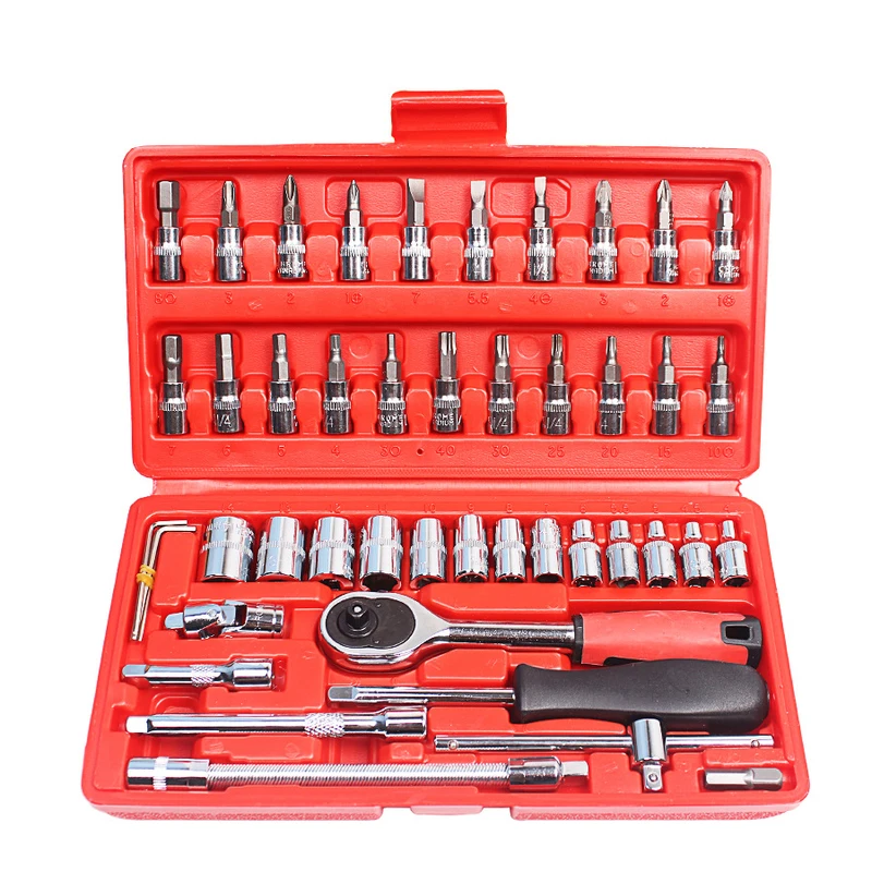 

46 Pcs/set Car Repair Hand Tool High Quality 1/4-Inch Socket Set Ratchet Torque Wrench Combo Tools Kit
