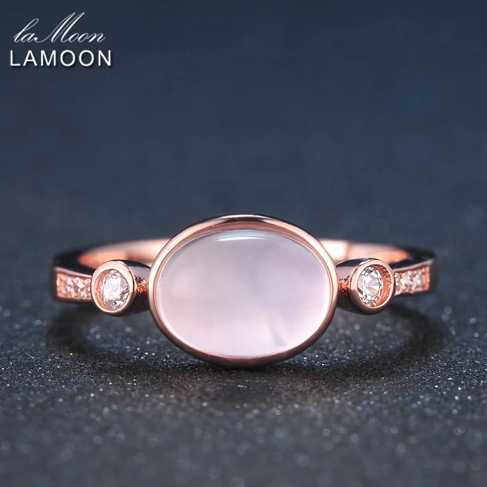 LAMOON 925 Sterling Silver Ring For Women Rose Quartz Gemston Rings 18K Rose Gold Plated Simple Style Fine Jewelry LMRI014 LAMOON 925 Sterling Silver Ring For Women Rose Quartz Gemston Rings 18K Rose Gold Plated Simple Style Fine Jewelry LMRI014