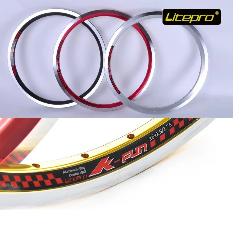 

Folding Bike Wheel Rims Litepro K-fun 16inch 305 Tire Rim 20H/28H Double Well Rims Bicycle Refiting Accessories Red Black Gold