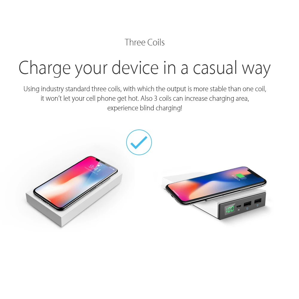 Vinsic 12000mAh Power Bank Qi Wireless External Battery Charger for iPhone X 8 8 Plus Samsung Galaxy S8 S7 S7 Edge S6 Note 5