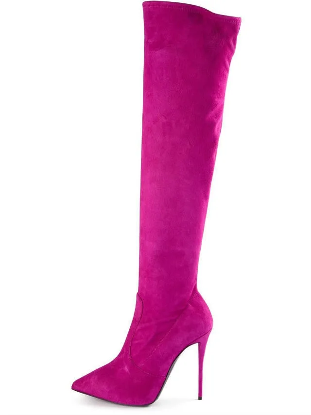 fuchsia over the knee boots