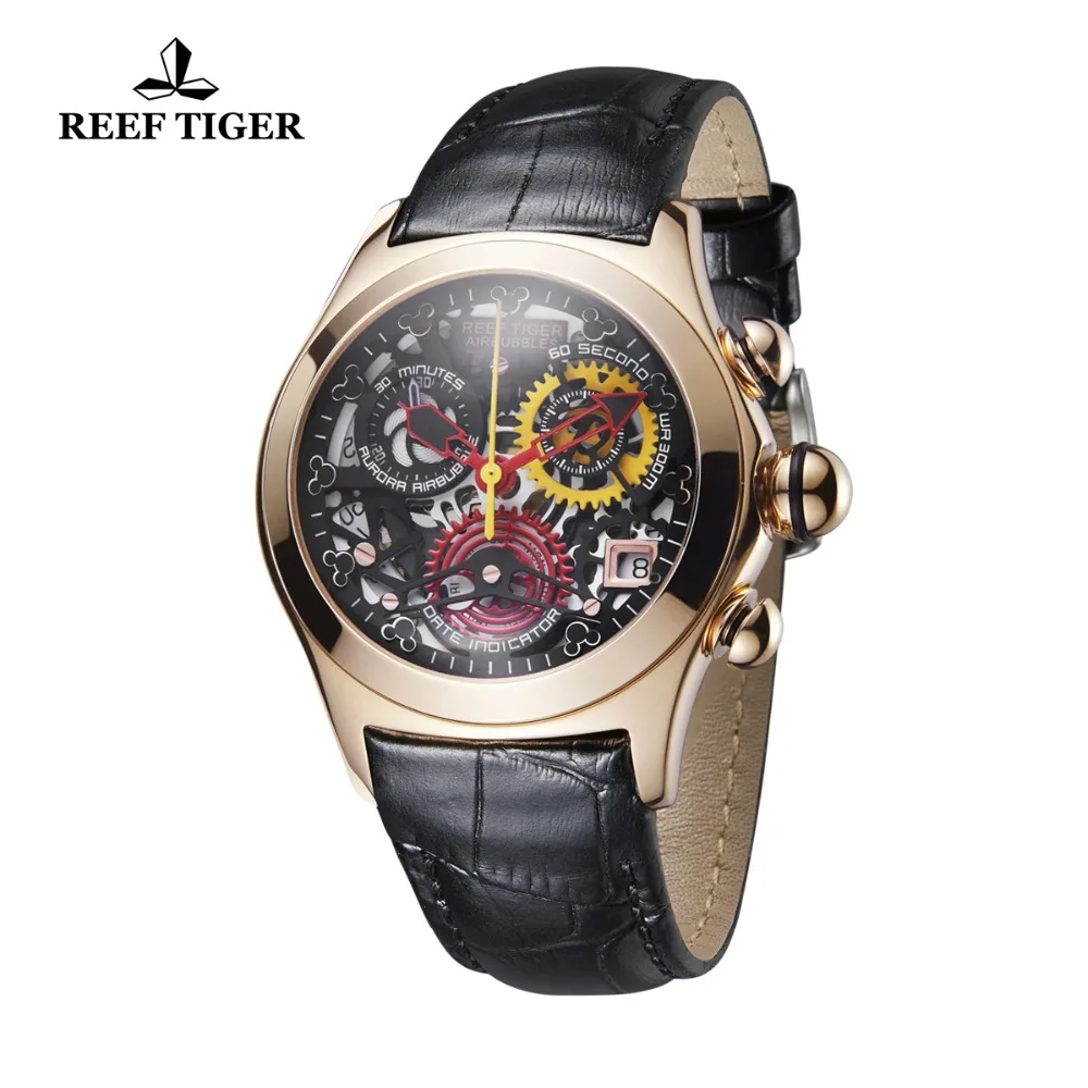 Reef Tiger модные мужские часы Swiss Ronda Move Мужские t Скелет водонепроницаемые кварцевые часы Роскошные розовое золото спортивные Relogio Masculino