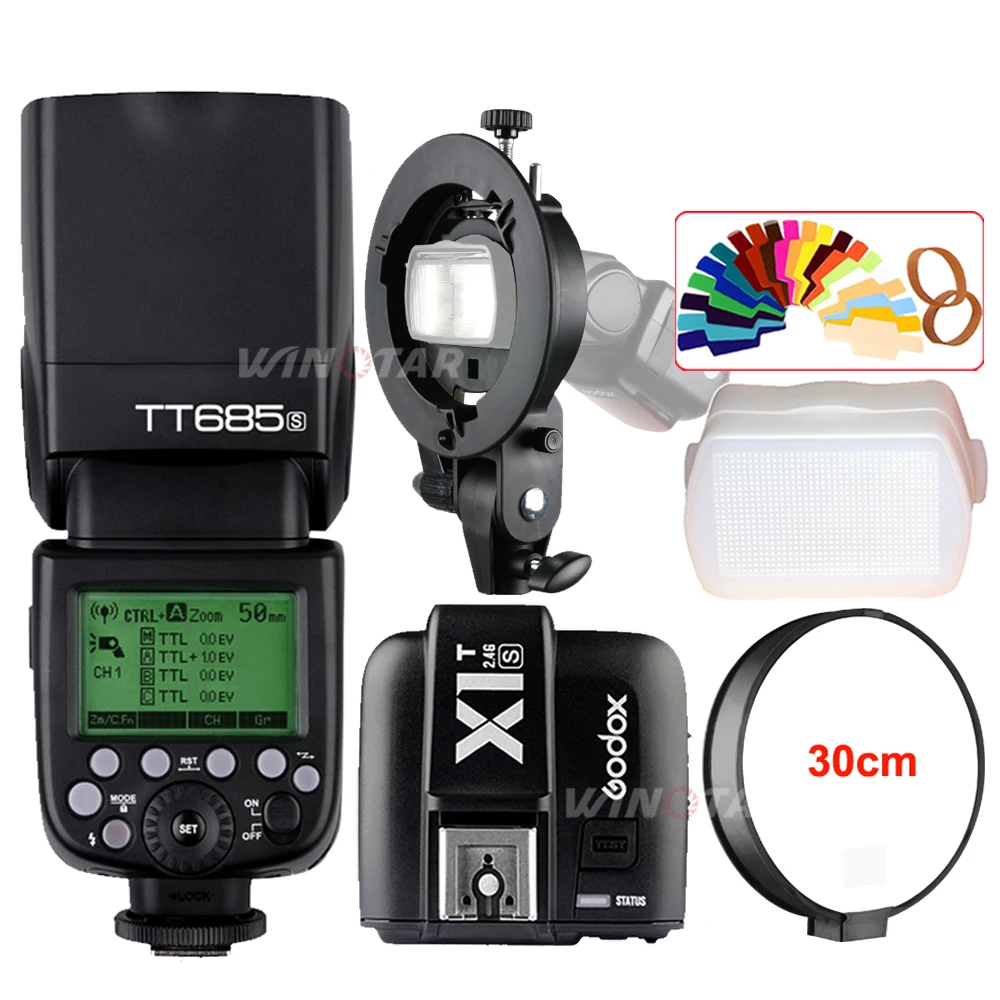 

Godox TT685S 2.4G HSS TTL Camera Flash + X1T-S Trigger + Bowens Bracket for Sony A77II A7RII A7R A99 A58 A6500 A6000 A6300
