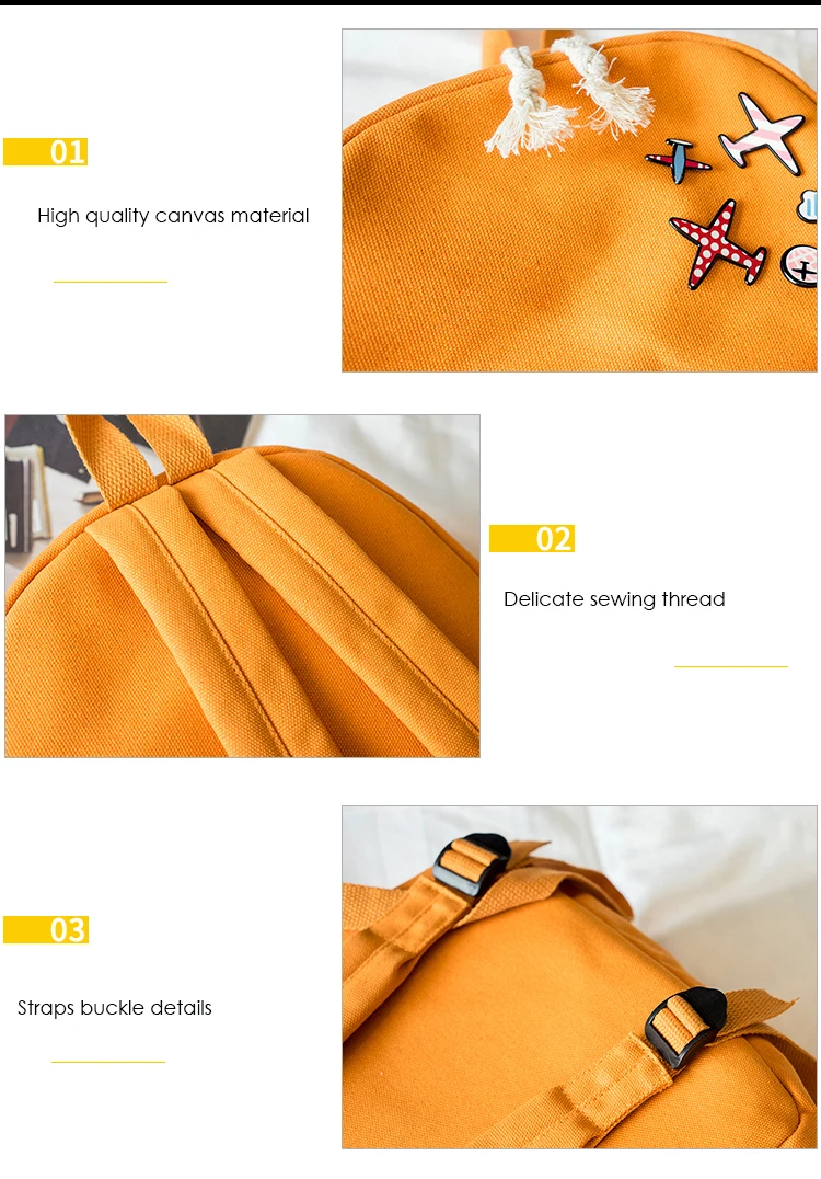 Menghuo 5 Pcsset Women Backpacks Cute Plane Badge School Bags For Teenage Girls Simple Canvas Backpacks Ladies Shoulder Bags (3)