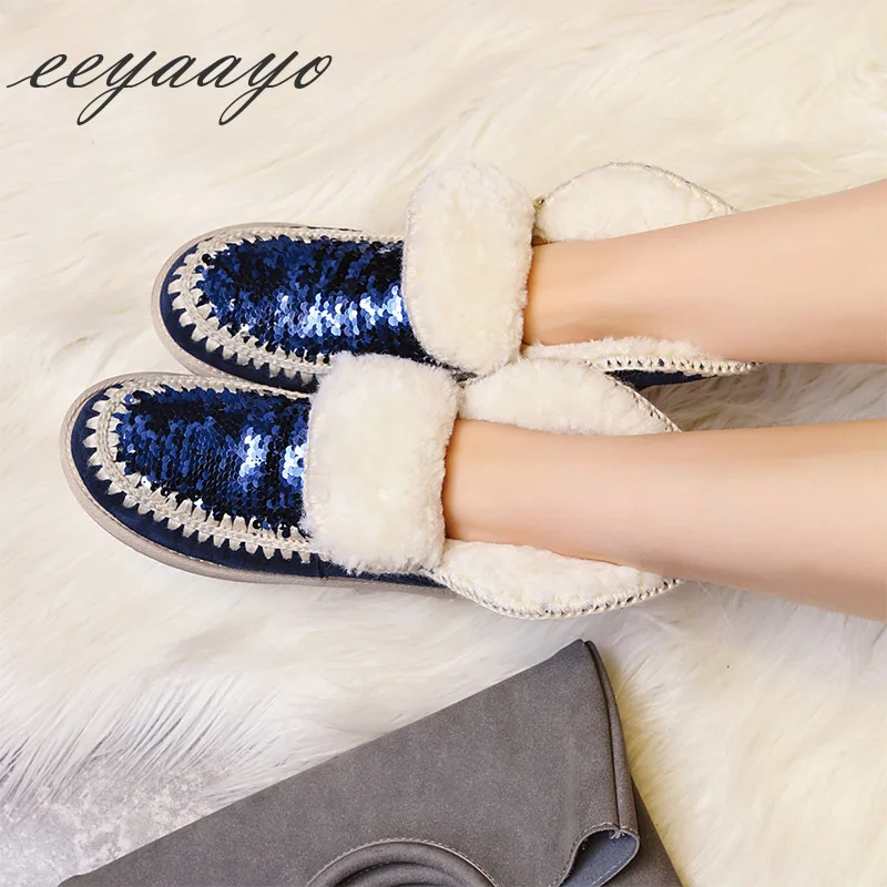 Neige blue Vache Fourrure Laine Doublure D'hiver black En 2019 Véritable Chaussures Vert Réel De Bottes Green Daim Appartements Bling Femmes Cheville Talon Nouveau Cuir aBwRqA