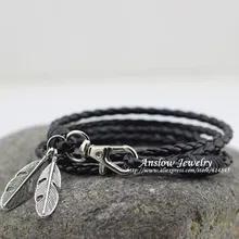 LOW0172LB Fashion Jewelry PU Leather Charm Friendship Bracelets & Bangles Feather Accessories Wedding Men Jewelry Free Shipping
