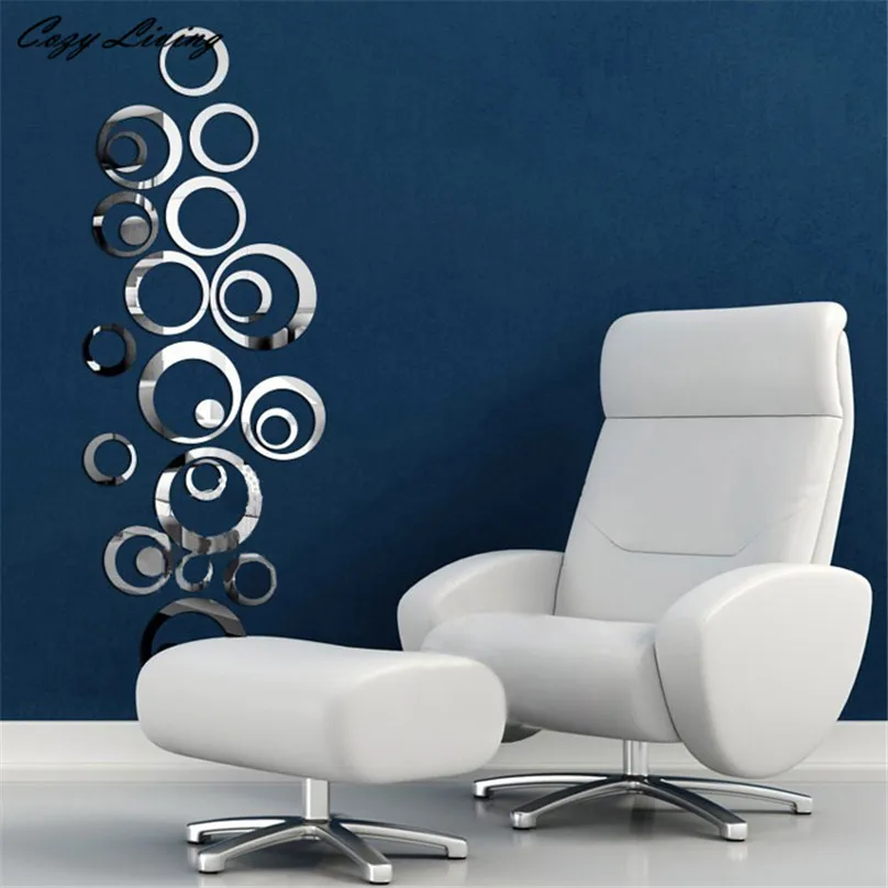 Mirror Wall Stickers Circles Mirror Style Removable Decal Vinyl Art