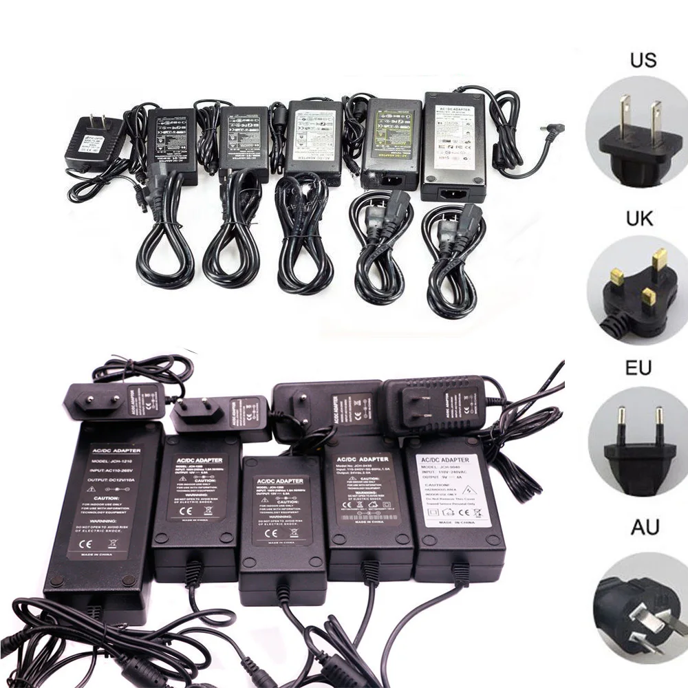 Адаптер питания зарядное устройство DC 5 V/9 V/12 V/24 V 1A/2A/3A/5A/6A адаптер переменного тока 100-240V до 5 V/12/V универсальный адаптер штепсельная Вилка стандарта ЕС/США/Великобритании/Австралии