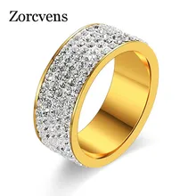 ZORCVENS זהב וכסף צבע נירוסטה חתונה תכשיטי 5 שורות CZ אבן אופנה אירוסין טבעת לאישה(China)