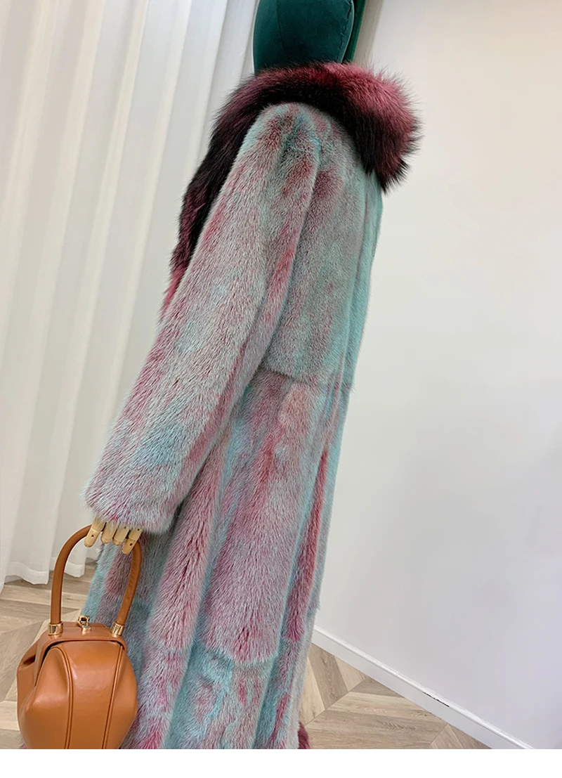 Fang Tai Fur 2019 Женская импортная бархатная норковая шуба с лисьим меховым воротником норковая шуба женская X-Long тонкая мягкая настоящая
