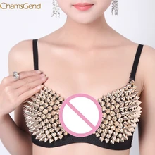 2017 fashion Rivet Women Sexy Party Nightclub New Punk Lady Goth Silver Studded Bra A# dropshipping