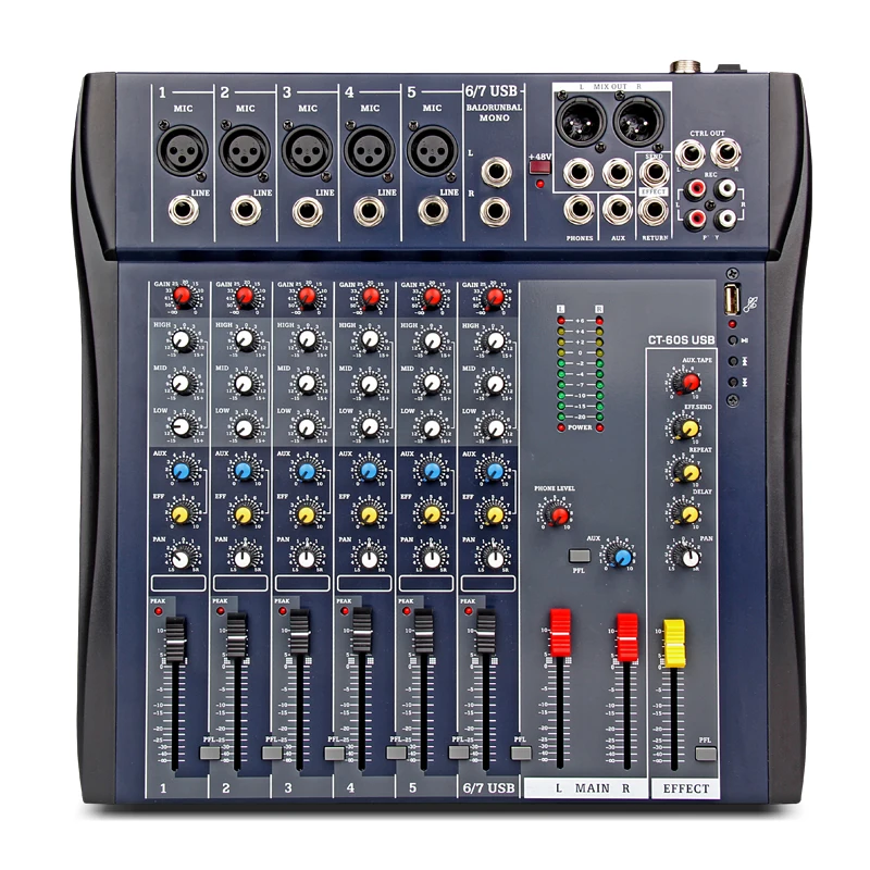 Xtuga CT60S-USB 7 Channels Mic Line Audio Mixer