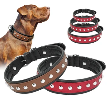 

Leather Studded Dog Collar Genuine Leather Collars For Medium Large Big Dogs Pitbull Bulldogs Rottweiler collar perro Brown Red